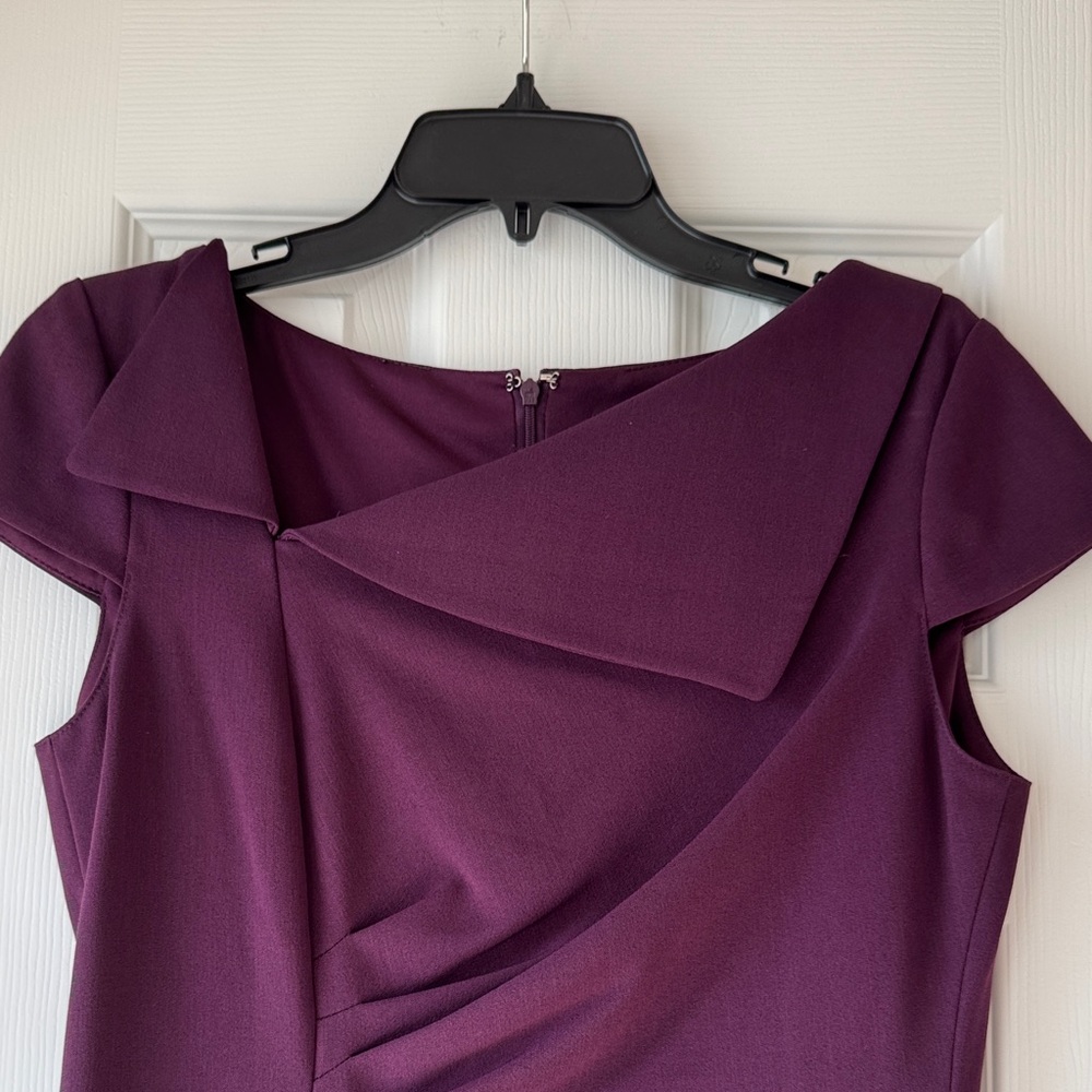 Elegant Tahari ASL Purple Plumb Fold Over Envelope Neck Sheath Dress Size 8